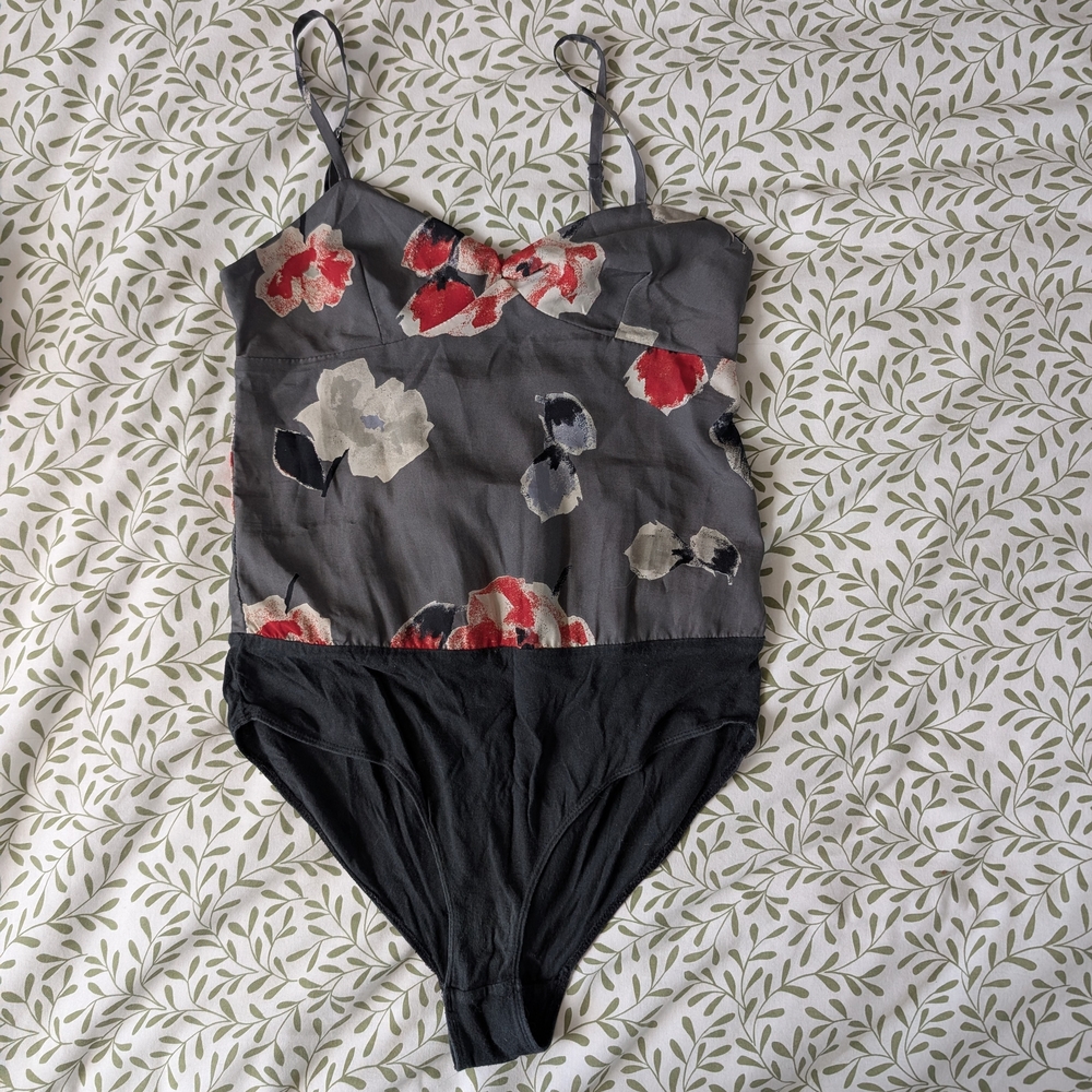 Sparkle & Fade Floral Bodysuit in Gray and Red